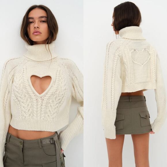 For Love And Lemons Sweaters - For Love and Lemons Vera Cropped Cut Out Sweater Cream